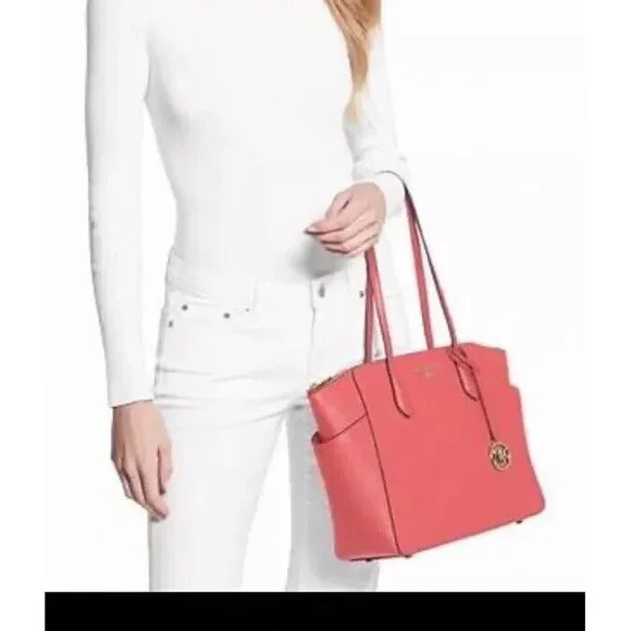 Michael Kors Marilyn Top Zip Tote Saffiano Leather Dahlia With Gold Charm🌺 - Picture 1 of 4